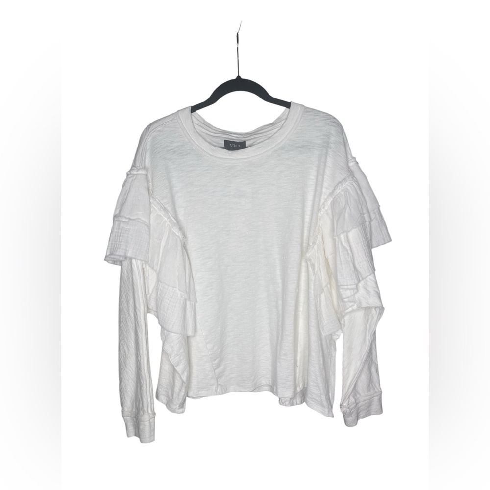NWT Vici Ruffle oversized Long Sleeve Blouse in ivory Size Large